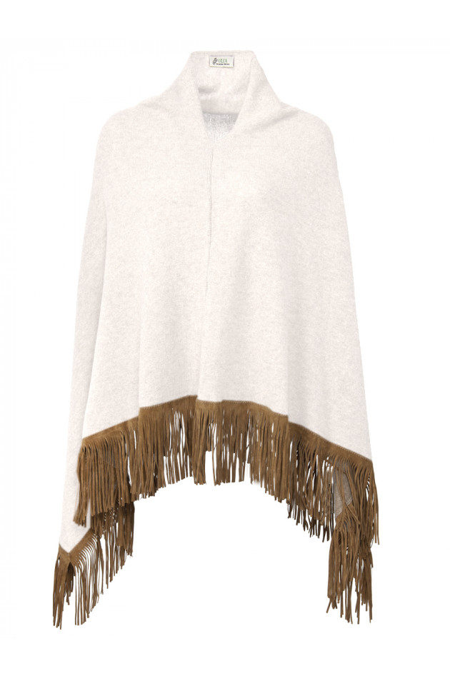 Olea Kaschmirponcho mit Lederfransen Natur