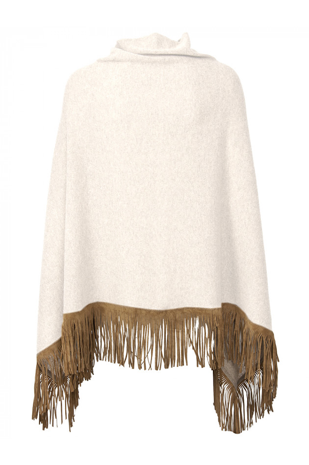 Olea Kaschmirponcho mit Lederfransen Natur