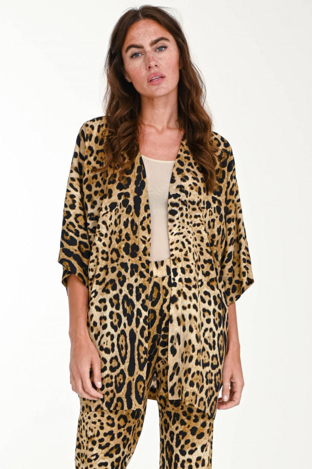 Ottotredici 813 Kimono KIM mit Leo-Print in Braun/Schwarz
