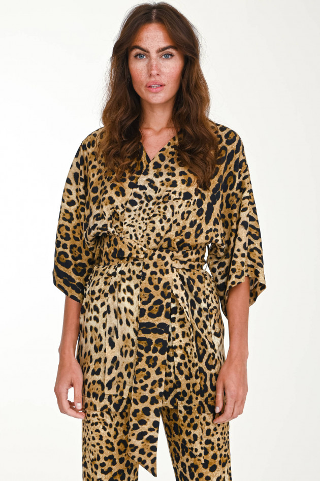Ottotredici 813 Kimono KIM mit Leo-Print in Braun/Schwarz
