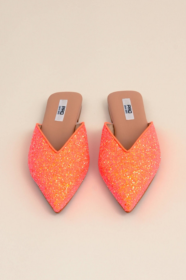 Pao Mules mit Pailletten in Neonorange