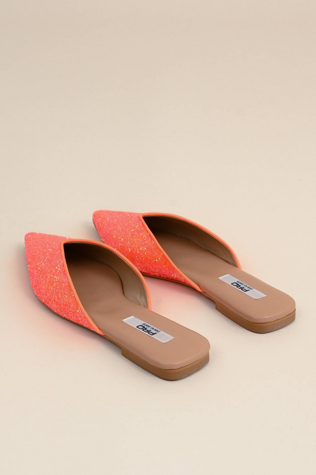 Pao Mules mit Pailletten in Neonorange