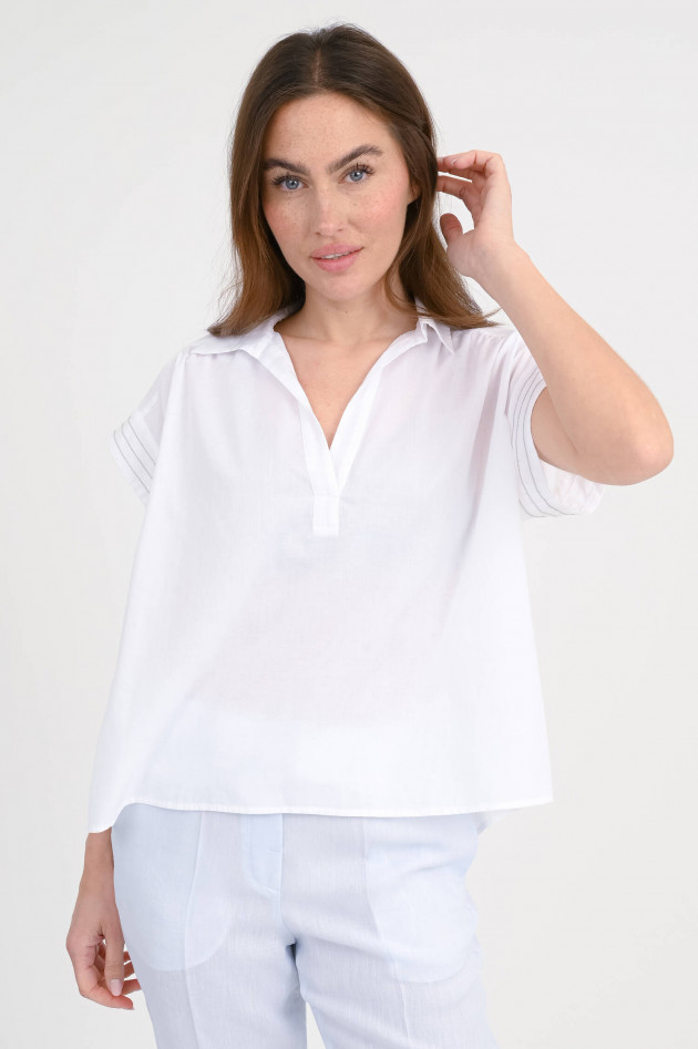 Peserico Kurzarm-Bluse mit Perlen-Details in Weiß