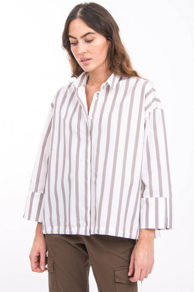 Peserico Gestreifte Oversized Bluse in Weiß/Braun