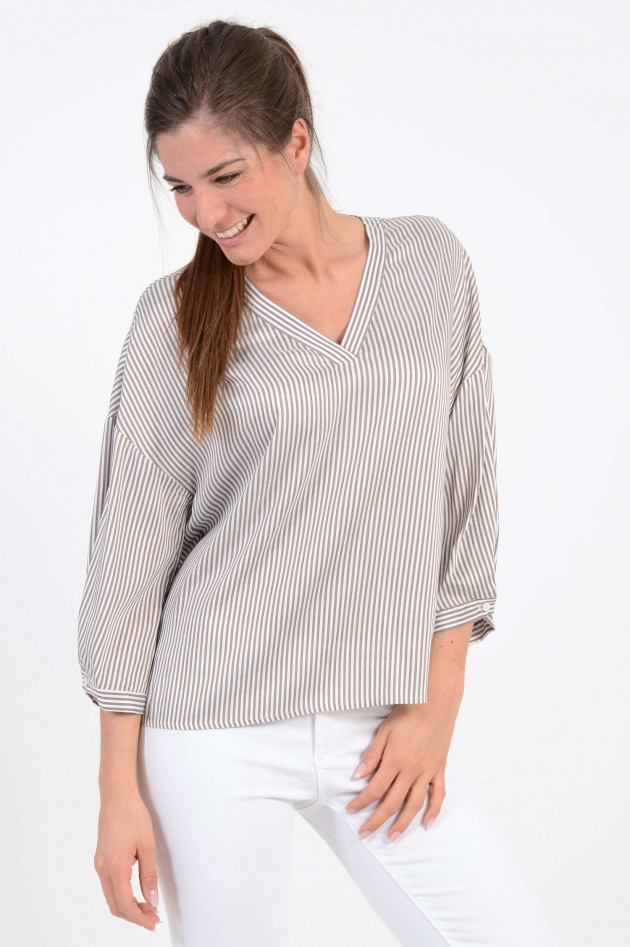 Peserico Oversized Bluse in Braun/Weiß gestreift