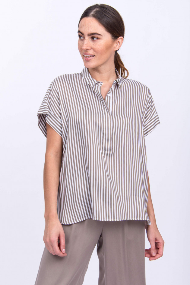 Peserico Blusen-Shirt in Taupe/Weiß gestreift