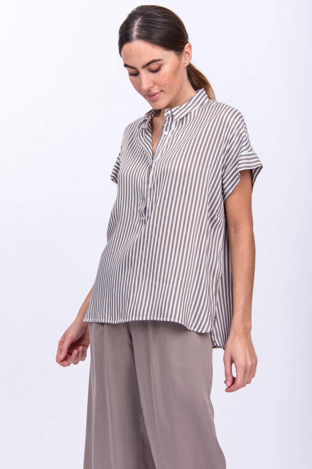 Peserico Blusen-Shirt in Taupe/Weiß gestreift