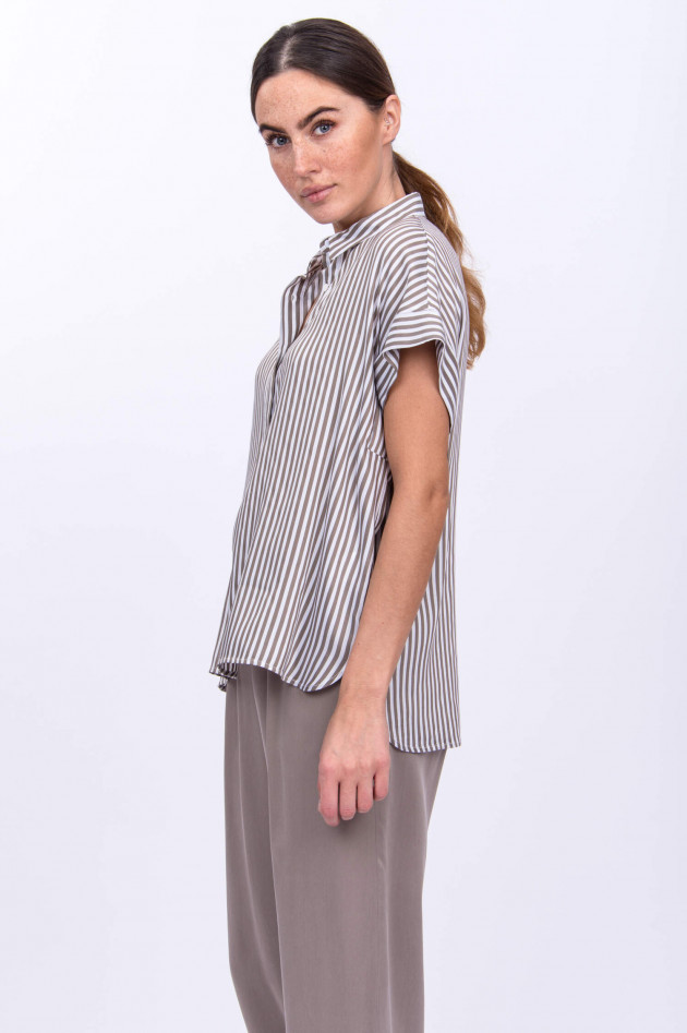 Peserico Blusen-Shirt in Taupe/Weiß gestreift