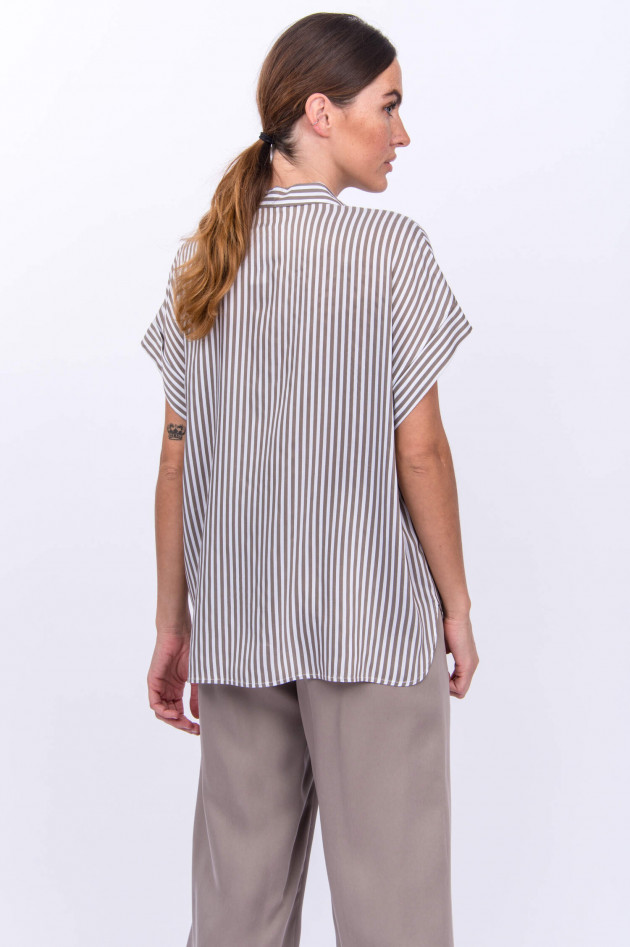 Peserico Blusen-Shirt in Taupe/Weiß gestreift