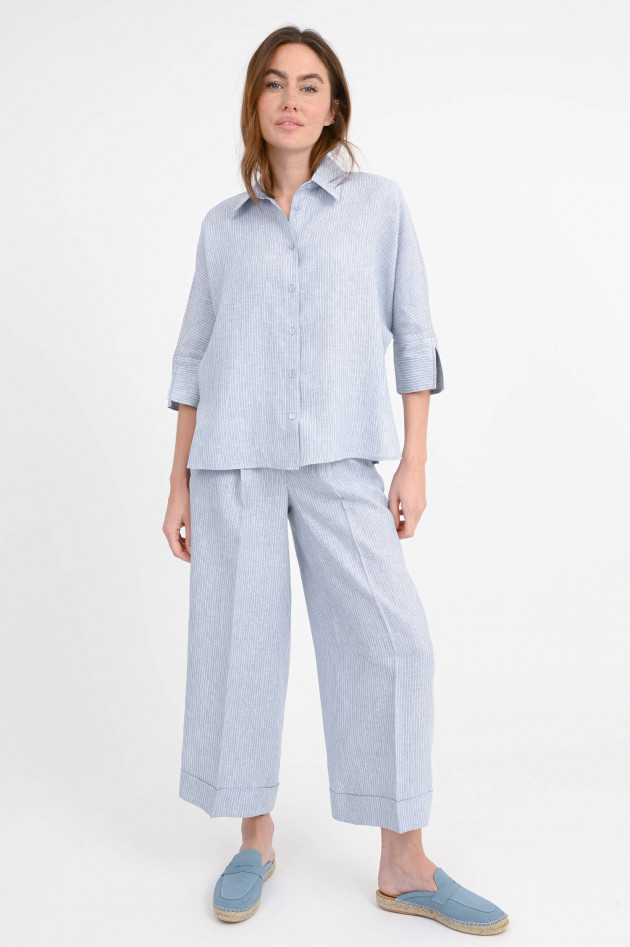 Peserico  Gestreifte Bluse mit Perlen-Detail in Blau/Weiß
