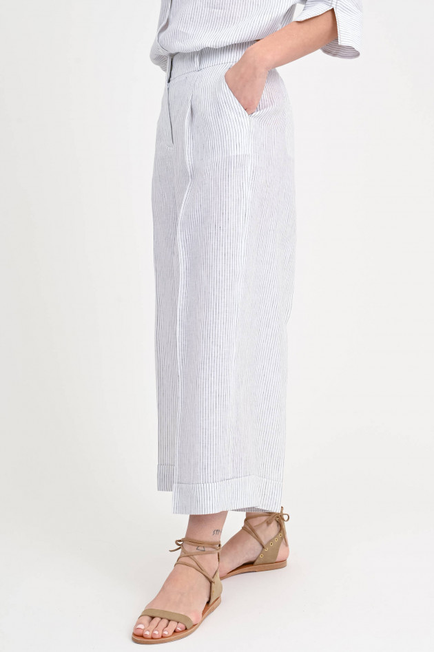 Peserico Gestreifte Wide-Leg Hose in Weiß/Khaki