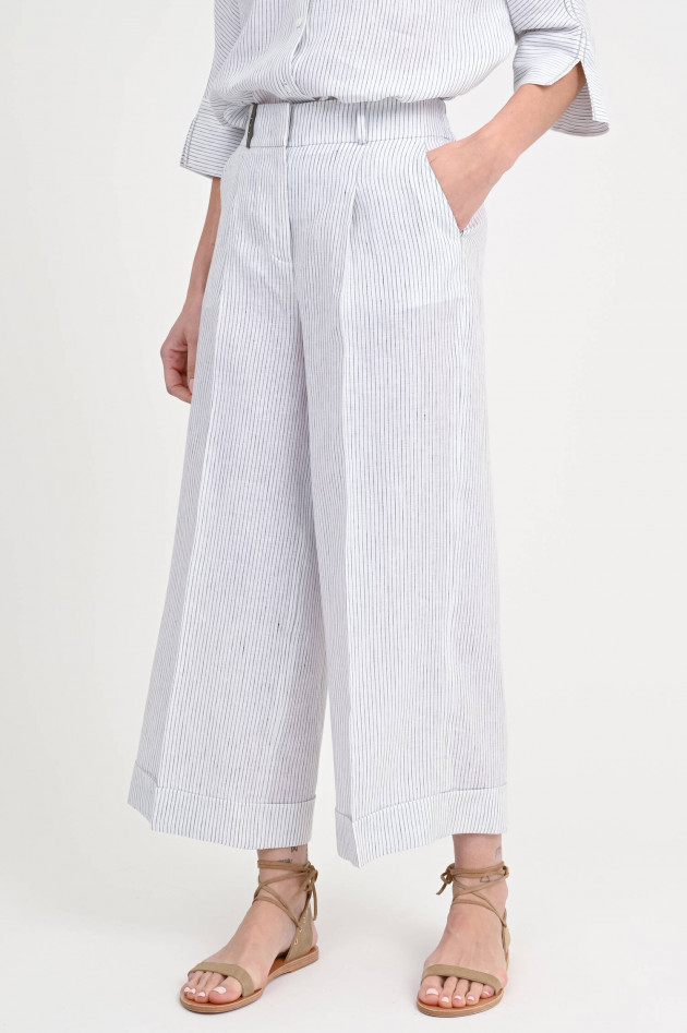 Peserico Gestreifte Wide-Leg Hose in Weiß/Khaki
