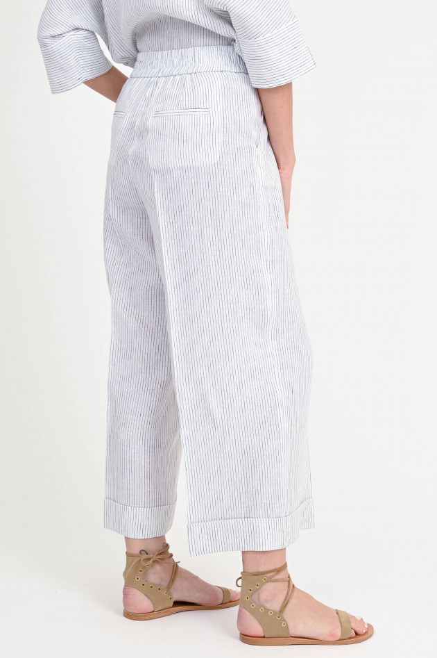 Peserico Gestreifte Wide-Leg Hose in Weiß/Khaki