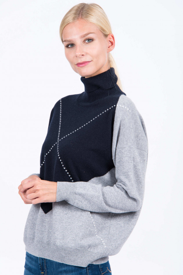 Peserico Rollkragen-Pullover in Grau/Navy