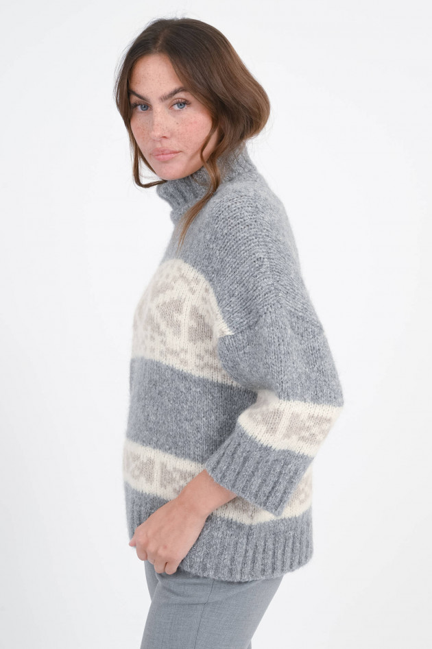 Peserico Pullover aus Alpaka-Woll-Mix in Grau/Creme