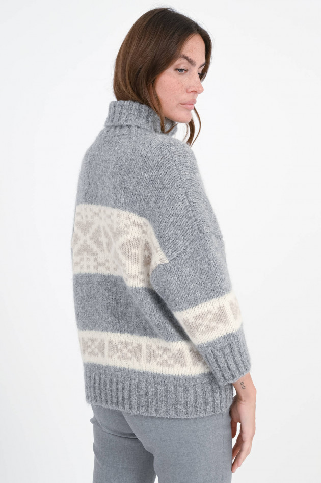 Peserico Pullover aus Alpaka-Woll-Mix in Grau/Creme