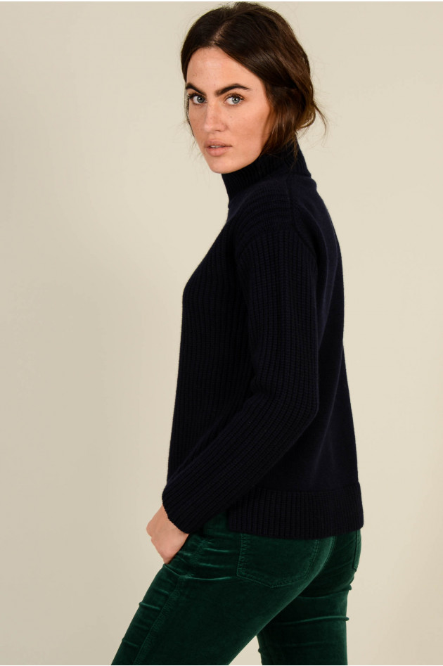 Peserico Rippstrick - Rollkragenpullover in Navy