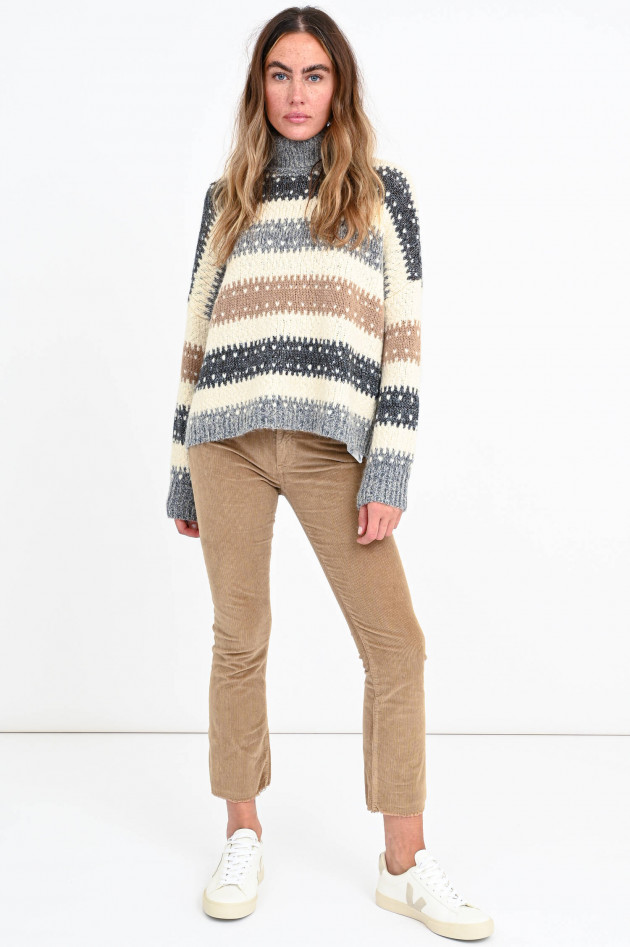 Peserico Gestreifter Grobstrick-Pullover in Beige/Grau