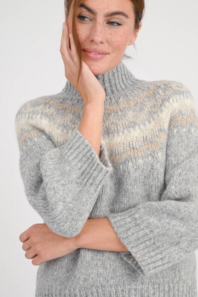 Peserico Pullover aus Alpaka-Woll-Mix in Hellgrau/Natur