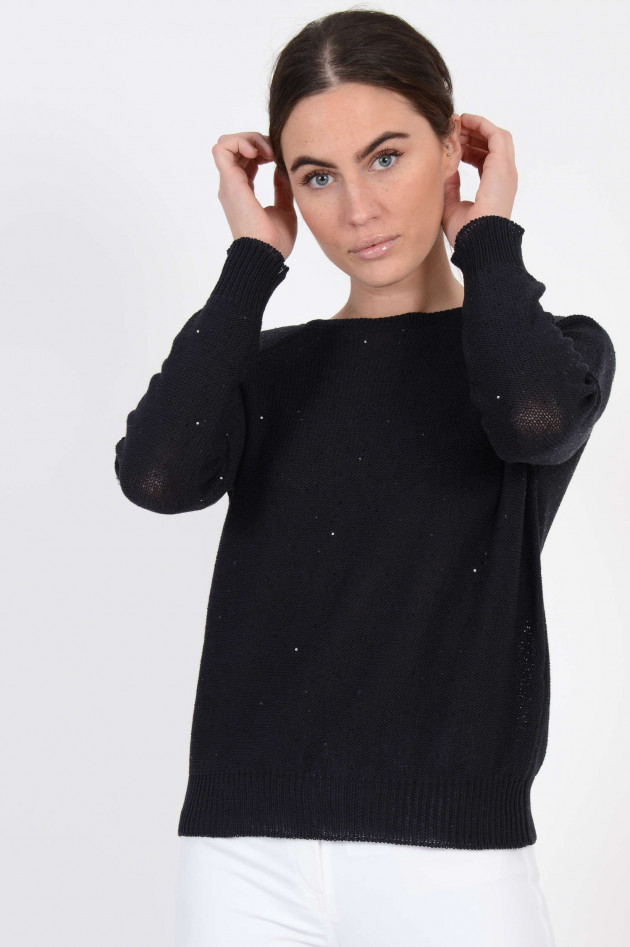 Peserico Baumwollpullover mit Rückenausschnitt und Schnürung in Navy