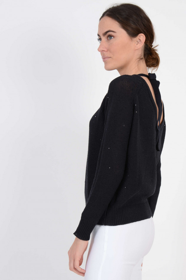 Peserico Baumwollpullover mit Rückenausschnitt und Schnürung in Navy