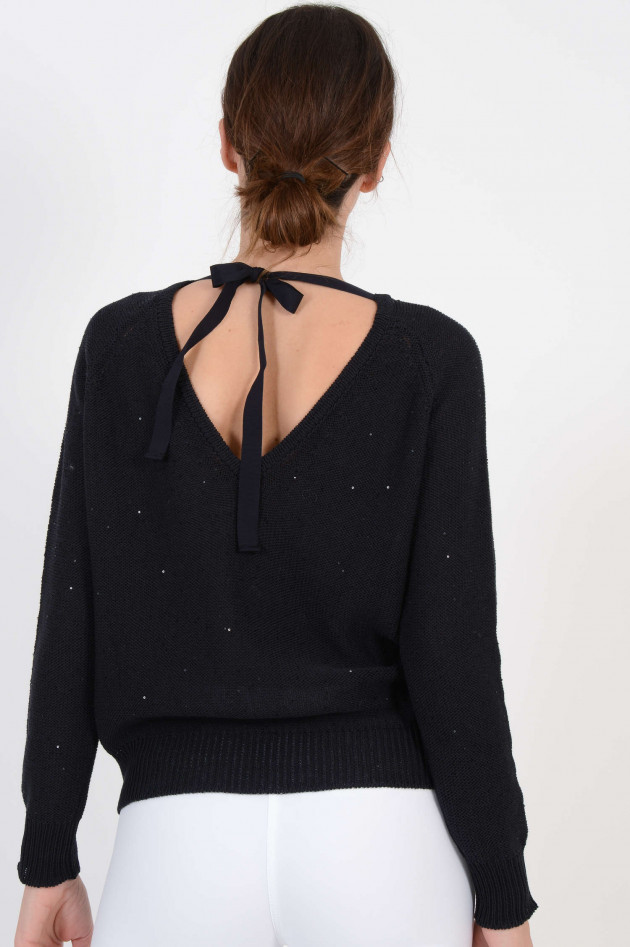 Peserico Baumwollpullover mit Rückenausschnitt und Schnürung in Navy