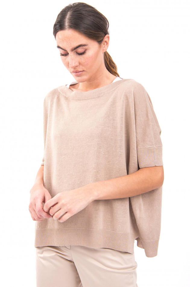 Peserico Kurzarm-Pullover mit Fledermausärmel in Sand