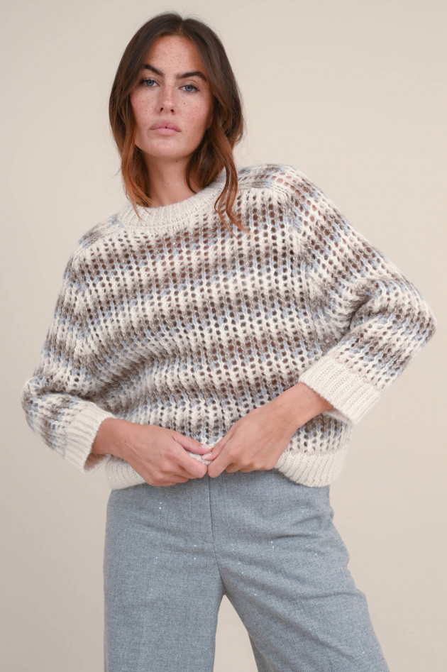 Peserico Wollmix Grobstrick Pullover in Natur/Taupe