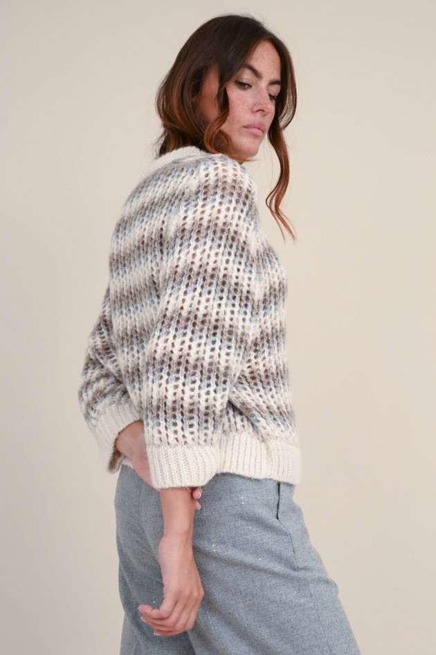 Peserico Wollmix Grobstrick Pullover in Natur/Taupe