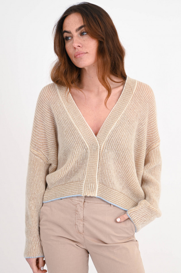 Peserico Cardigan aus Alpaka-Mix in Beige/Weiß