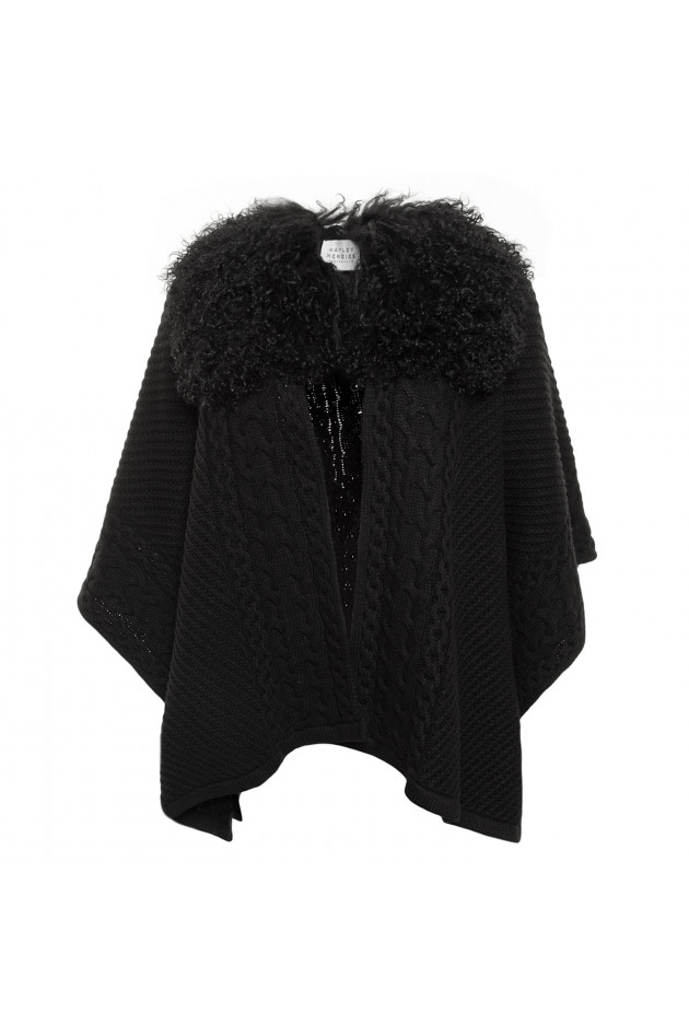 Hayley Menzies London Poncho mit Fellbesatz in Schwarz