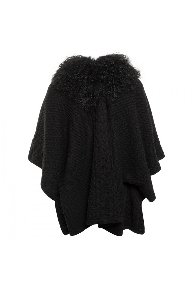 Hayley Menzies London Poncho mit Fellbesatz in Schwarz