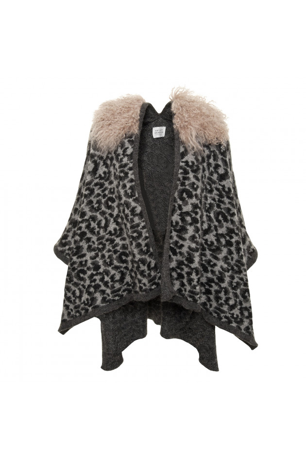 Hayley Menzies London Poncho mit Fellkragen in Grau/Antra gemustert