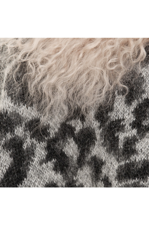 Hayley Menzies London Poncho mit Fellkragen in Grau/Antra gemustert