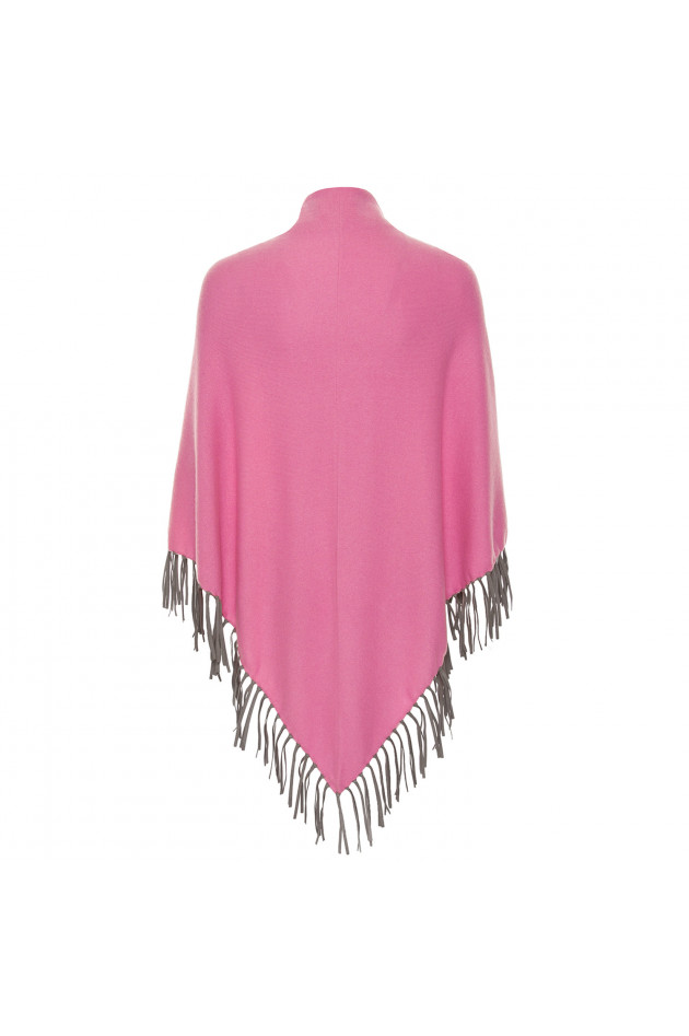 Grüner Poncho mit Fransen in Pink