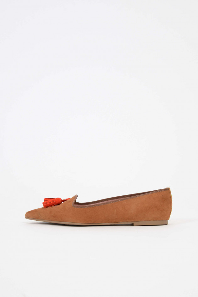 Pretty Ballerinas Loafers aus Veloursleder in Camel/Orange