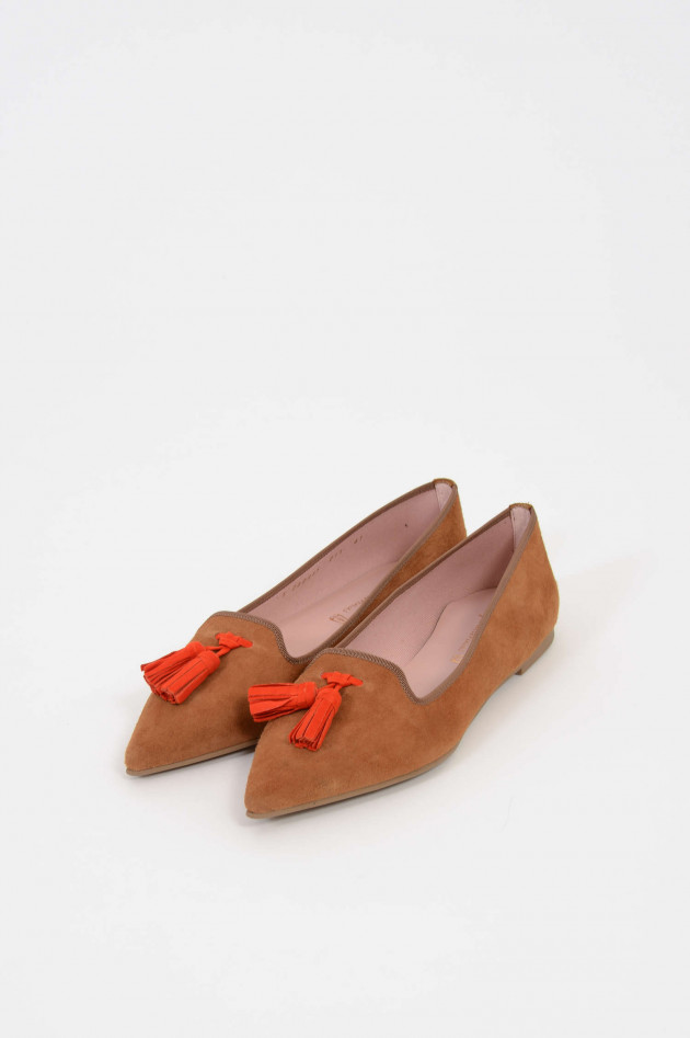 Pretty Ballerinas Loafers aus Veloursleder in Camel/Orange