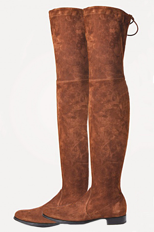 Overknee - Stiefel aus Veloursleder in Cognac