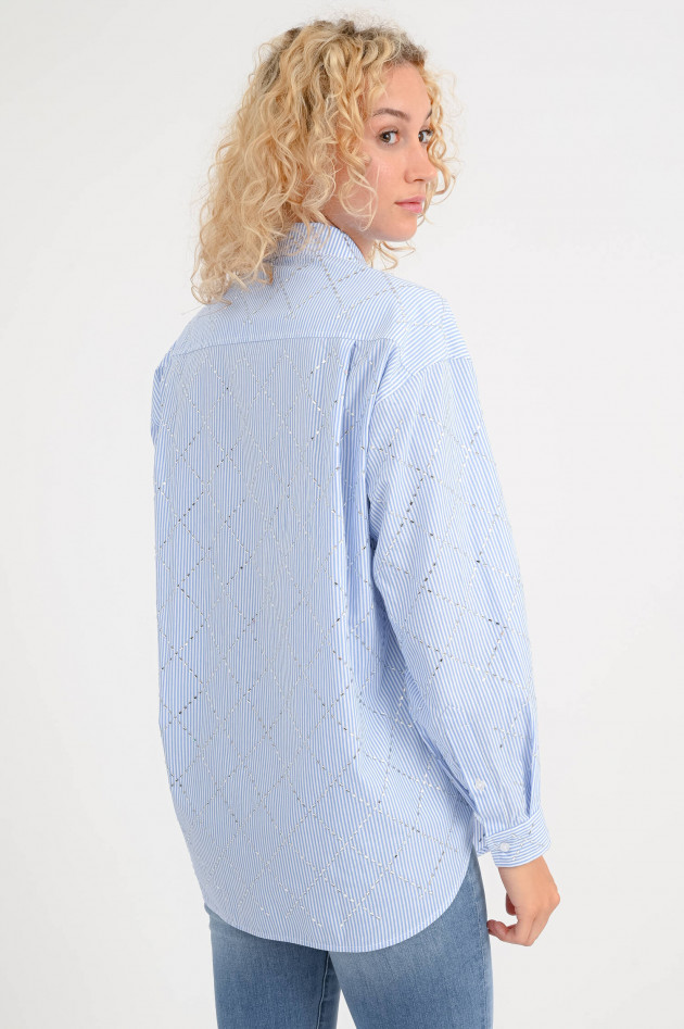 Princess goes Hollywood Oversize-Bluse mit Glitzersteinen in Blau/Weiß