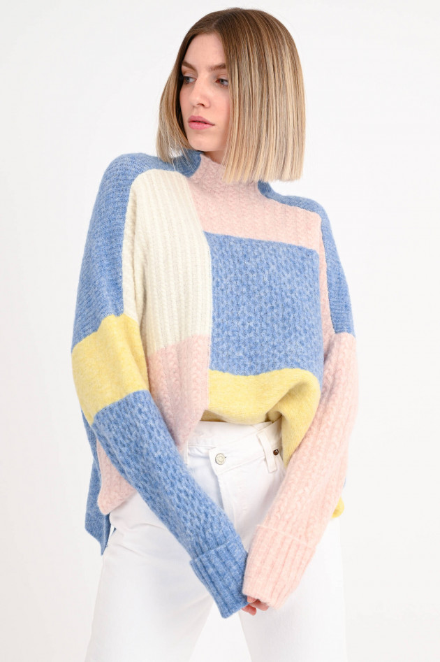 Princess goes Hollywood Patchwork-Strickpullover in Blau/Rosa/Gelb