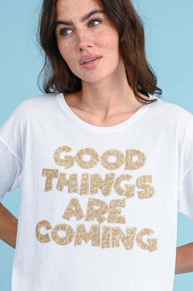 Princess goes Hollywood T-Shirt mit Schriftzug in Gold/Weiß