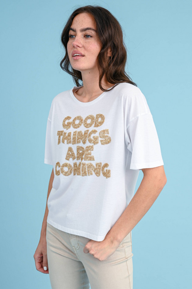 Princess goes Hollywood T-Shirt mit Schriftzug in Gold/Weiß