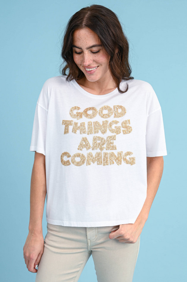 Princess goes Hollywood T-Shirt mit Schriftzug in Gold/Weiß