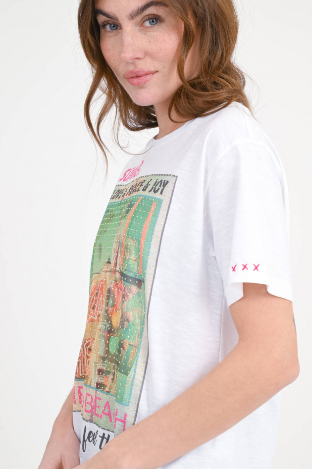 Princess goes Hollywood T-Shirt mit Malibu-Print und Glitzer in Weiß/Multi