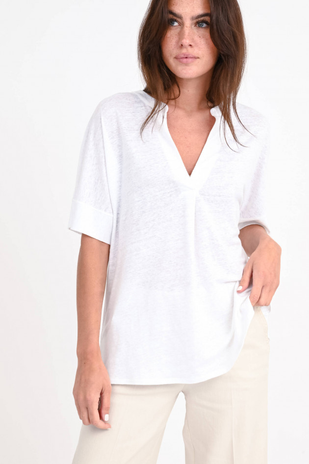 Purotatto Leinen Shirt mit V-Ausschnitt in Weiß