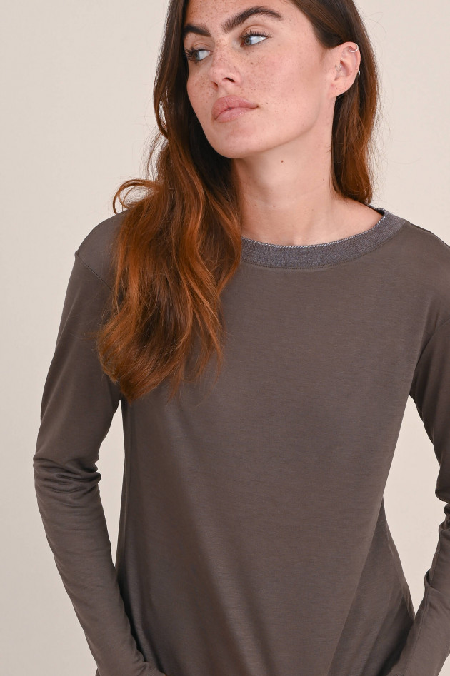 Purotatto Langarm Shirt aus Milchfasern in Dunkelbraun