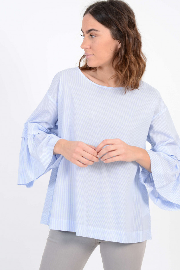 Repeat Oversized - Bluse mit Rüschen und Streifen in Blau/Weiß