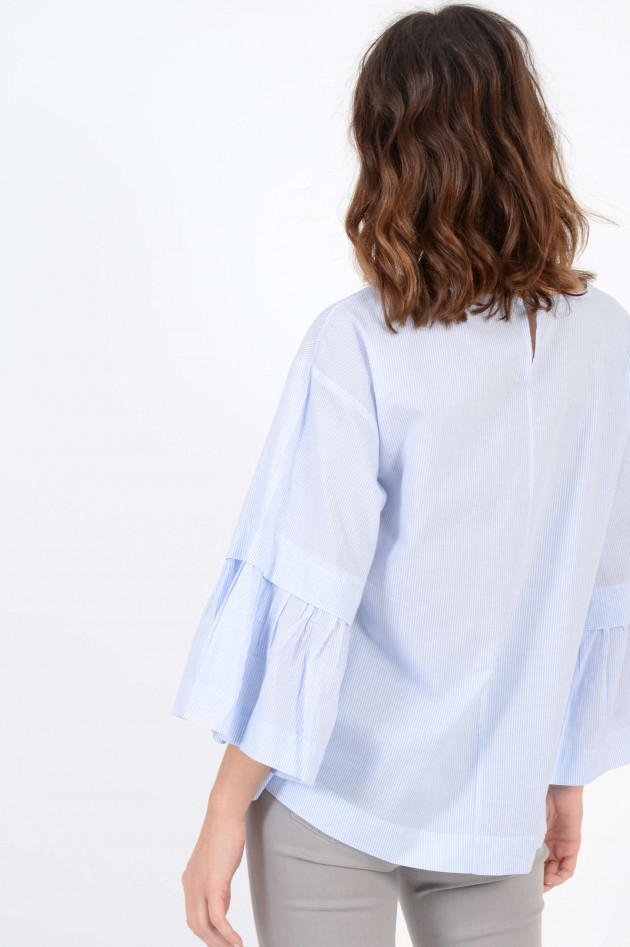 Repeat Oversized - Bluse mit Rüschen und Streifen in Blau/Weiß