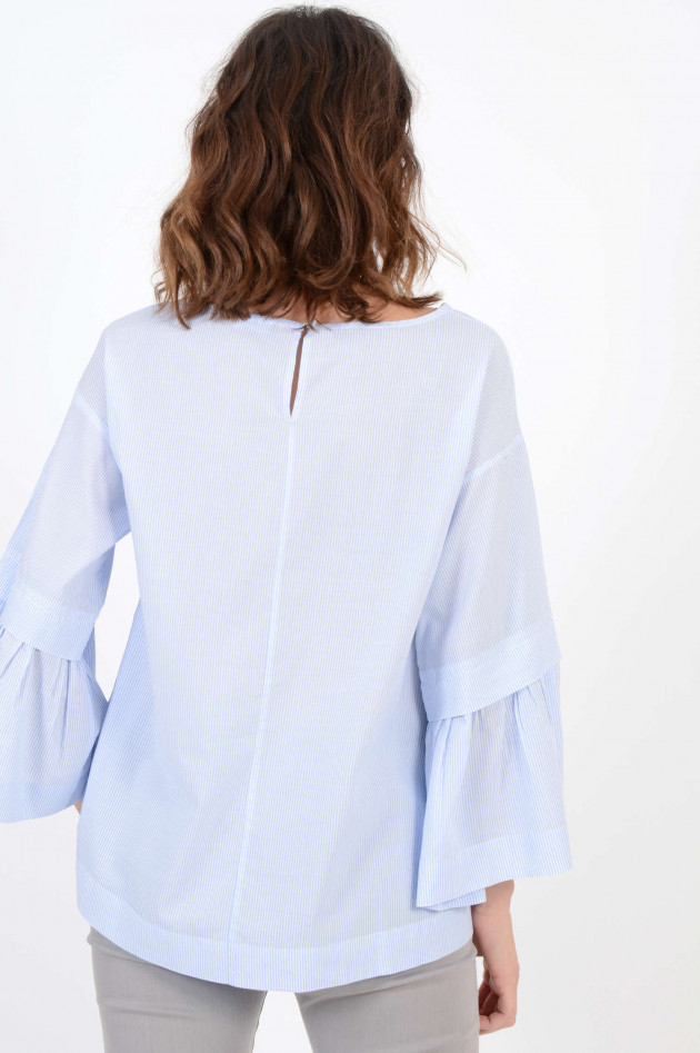 Repeat Oversized - Bluse mit Rüschen und Streifen in Blau/Weiß