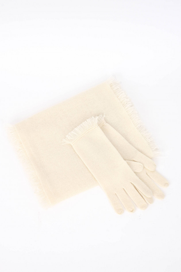 Repeat Kaschmir Strick-Handschuhe in Creme